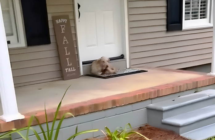 De retour chez elle, une maman découvre un chien en détresse qui l’attend devant la porte de sa maison